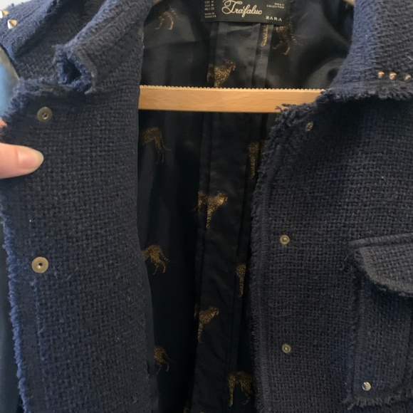 Leather and navy tweed jacket - Picture 4 of 7